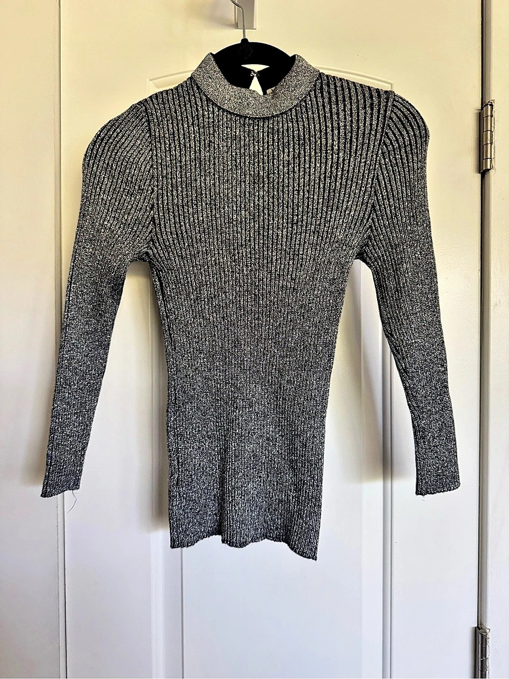 Vintage Japanese metallic silver ribbed knit mock neck top